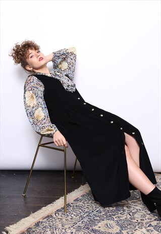 VINTAGE 90S BLACK CORD CORDUROY MIDI DRESS