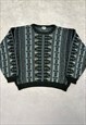 VINTAGE KNITTED JUMPER ABSTRACT PATTERNED GRANDAD SWEATER