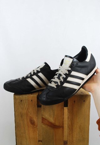 VINTAGE 90S ADIDAS CLASSICS LEATHER TRAINERS 3 STRIPE BLACK