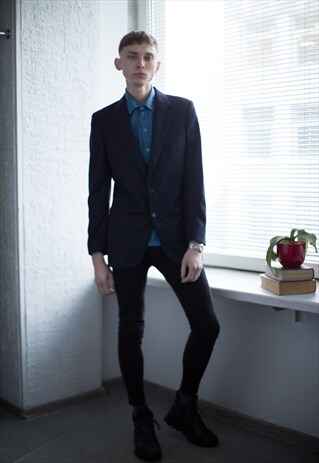 VINTAGE 80'S BLACK STRIPED WOOL BLAZER