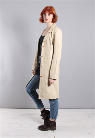 VINTAGE 90S CREAM LONG SOFT LEATHER JACKET