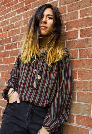 FAIRTRADE GREEN STRIPED COTTON HIPPIE SHIRT