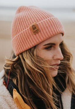 Engineered rib knit Beanie Hat in Pink