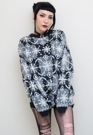 VINTAGE 90'S WINTER ICICLES PATTERNED CHUNKY KNIT JUMPER
