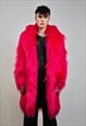 NEON PINK COAT LONGLINE FAUX FUR FLUORESCENT SHAGGY TRENCH 
