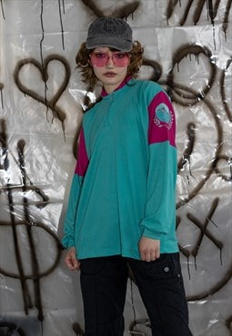 90's Vintage cool retro sweatshirt in turquoise & pink