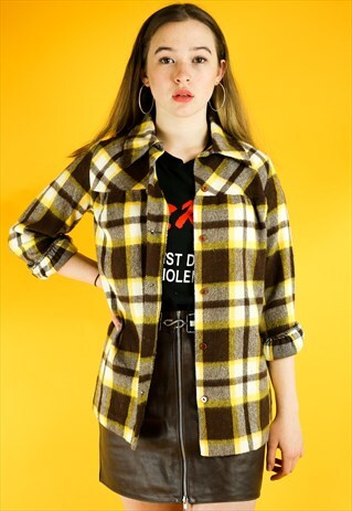 YELLOW AND BROWN FLANNEL OVER SHIRT