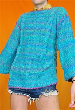 Vintage Handmade Pastel Blue Cable Knit Fairy Sweater Y2K