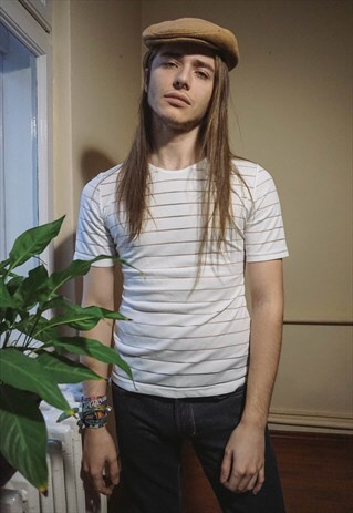 VINTAGE SEE THROUGH STRIPED WHITE SHIRT