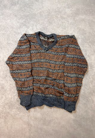 VINTAGE ABSTRACT KNITTED JUMPER PATTERNED GRANDAD SWEATER