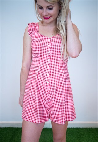 80'S RED & WHITE GINGHAM PLAYSUIT