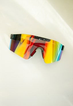 Black Mirrored Oversize Ski Style Visor Sunglasses