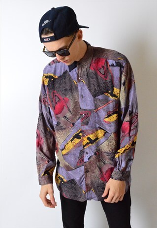 VINTAGE 80S COLOURFUL ABSTRACT LONG SLEEVE SHIRT
