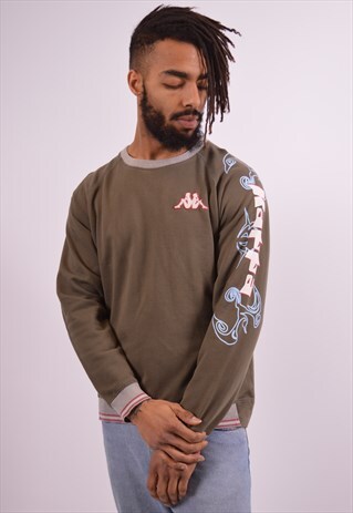 KAPPA MENS VINTAGE SWEATSHIRT JUMPER MEDIUM KHAKI 90S