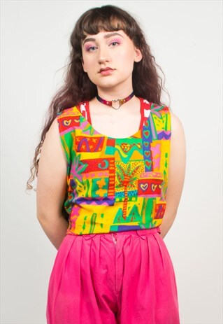 VINTAGE 90'S COLOURFUL ABSTRACT PRINT OVERSIZED VEST TOP