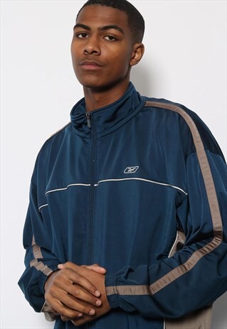 VINTAGE REEBOK LOGO TRACK JACKET NAVY BLUE
