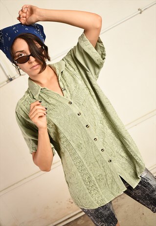 VINTAGE 90S OVERSIZED BOHO FESTIVAL EMBROIDERED SHIRT TOP