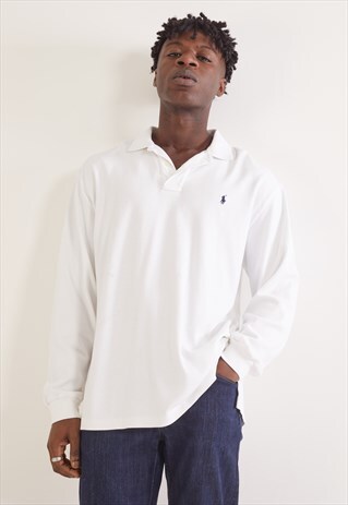 VINTAGE RALPH LAUREN LONG SLEEVE POLO TOP WHITE