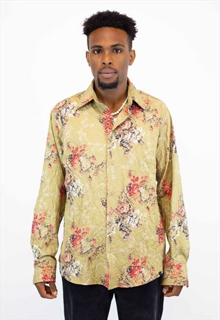 VINTAGE ABSTRACT PATTERN SHIRT IN KHAKI, L