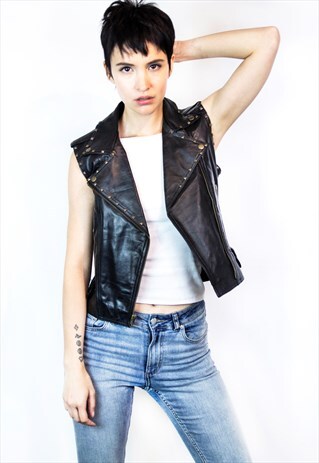 SLEEVES LEATHER BIKER JACKET WITH METAL STUDS