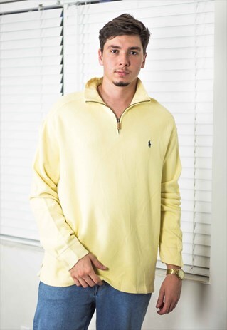VINTAGE POLO RALPH LAUREN 1/4 ZIP JUMPER LOGO 90S L 18.6