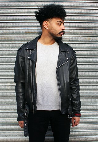 UNIQUE OVERSIZED 80S LEATHER BIKER JACKET "LEGALLY INSANE"