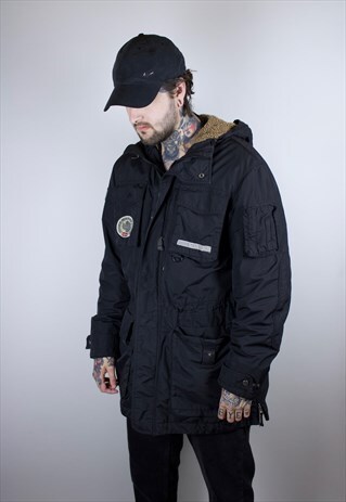 VINTAGE NAPAPIJRI JACKET WITH EMBROIDERED LOGOS AND HOOD