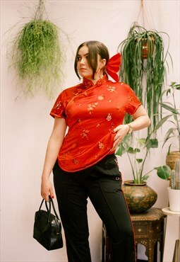 Vintage Y2K 00's Red Cheongsam top