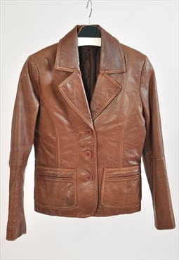 Vintage 00s real leather blazer jacket in brown