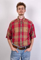 Red Checked Shirt Cotton Plaid Short Sleeve Flanel