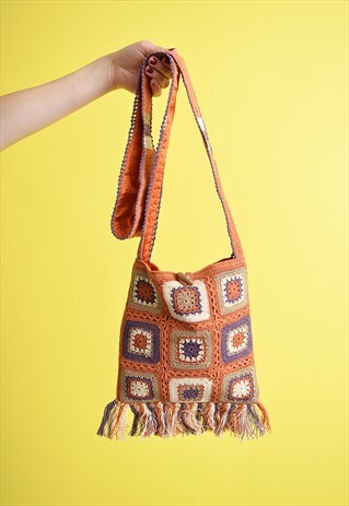 70'S ABSTRACT PRINT BOHO FESTIVAL CROCHET SHOULDER BAG