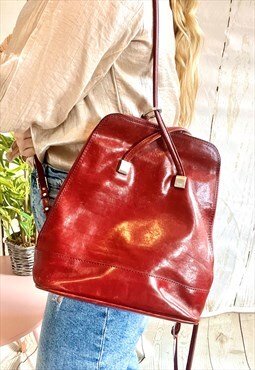 Vintage Red Leather Distressed Backpack 80's Bag
