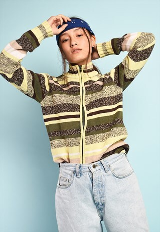 VINTAGE Y2K JAZZY STRIPED KNIT TEEN CARDIGAN TOP