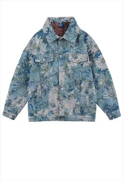 Floral denim jacket unusual fabric Daisy jean blazer in blue