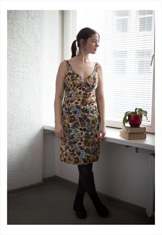 VINTAGE 80'S MIDI PATTERNED TRANSPARENT SLEEVELESS DRESS