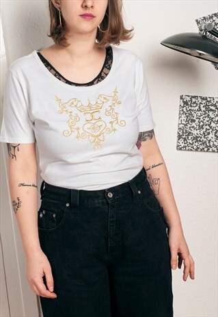 90S VINTAGE ROYAL GOLD EMBROIDERED BODYSUIT