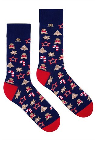 BLUE CHRISTMAS MEN SOCKS WITH FUNNY GINGERBREAD PERFECT GIFT
