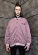 COLLEGE VARSITY JACKET PU AMERICAN SLOGAN BOMBER PASTEL PINK