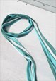 VINTAGE TEAL BLUE STRIPED CROCHET KNIT LONG NECK SCARF.