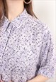 90S BOHEMIAN FLORAL BLOUSE, VINTAGE PURPLE COLOR SHIRT