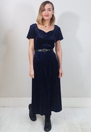 VINTAGE 90'S NAVY BLUE CRUSHED VELVET DRESS