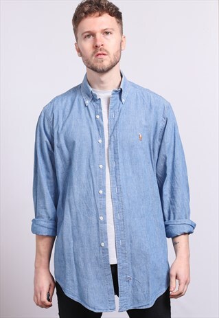VINTAGE RALPH LAUREN DENIM SHIRT BLUE 90S