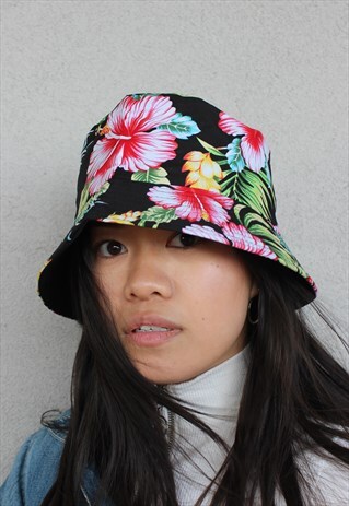 BLACK Y2K_90S MULTI FLORAL PRINT FESTIVAL BUCKET HAT
