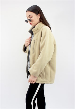 90'S RETRO BEIGE TEDDY FLEECE JACKET