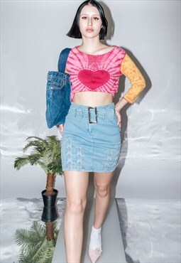 Vintage Y2K super cute belted denim mini skirt in light wash