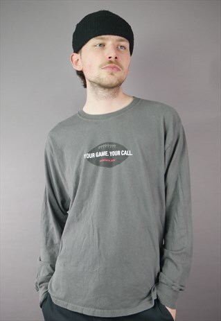 Vintage Your Game Your Call Slogan L/S T-Shirt in Grey