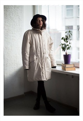 VINTAGE 80'S BEIGE HIGH COLLAR PARKA COAT