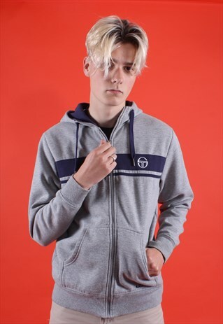 GREY AND NAVY SERGIO TACCHINI ZIPPED HOODIE