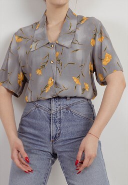 Vintage 80s Granny Floral Short Sleeve Prolonged Blouse In 