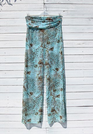 Crool y2k stock blue/bown floral print sheer tulle pants